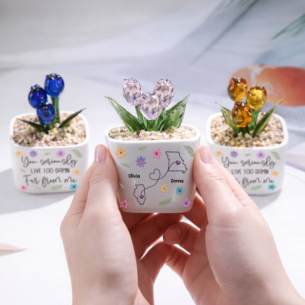Custom Flower Keepsake, Glass Home Decor Gift for Best Friend • Friendship Never Ends - Personalized Glass Everlasting Tulips