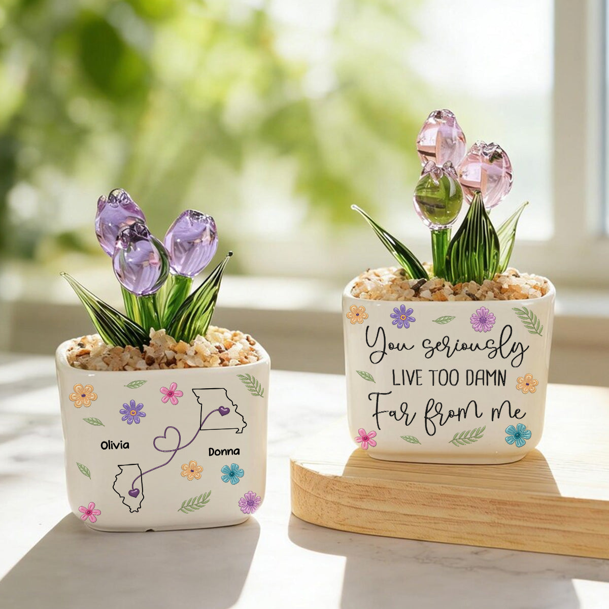 Custom Flower Keepsake, Glass Home Decor Gift for Best Friend • Friendship Never Ends - Personalized Glass Everlasting Tulips