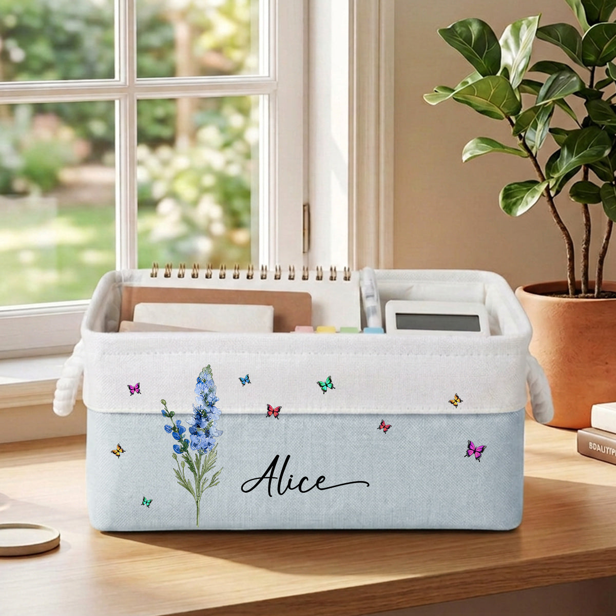 Custom Christmas Birth Flower & Name Gift For Book Lovers, Readers • Flowers Power - Personalized Storage Basket