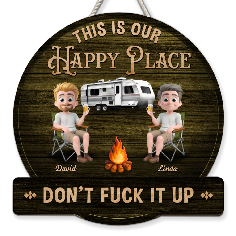 Custom Family Summer Backyard, Patio & Porch Decor • Our Happy Place - Personalized Wood Sign