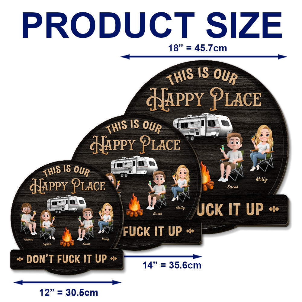Custom Family Summer Backyard, Patio & Porch Decor • Our Happy Place - Personalized Wood Sign