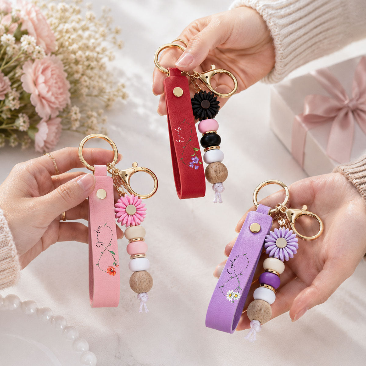 Bloom With Grace - Personalized Beaded Keychain
