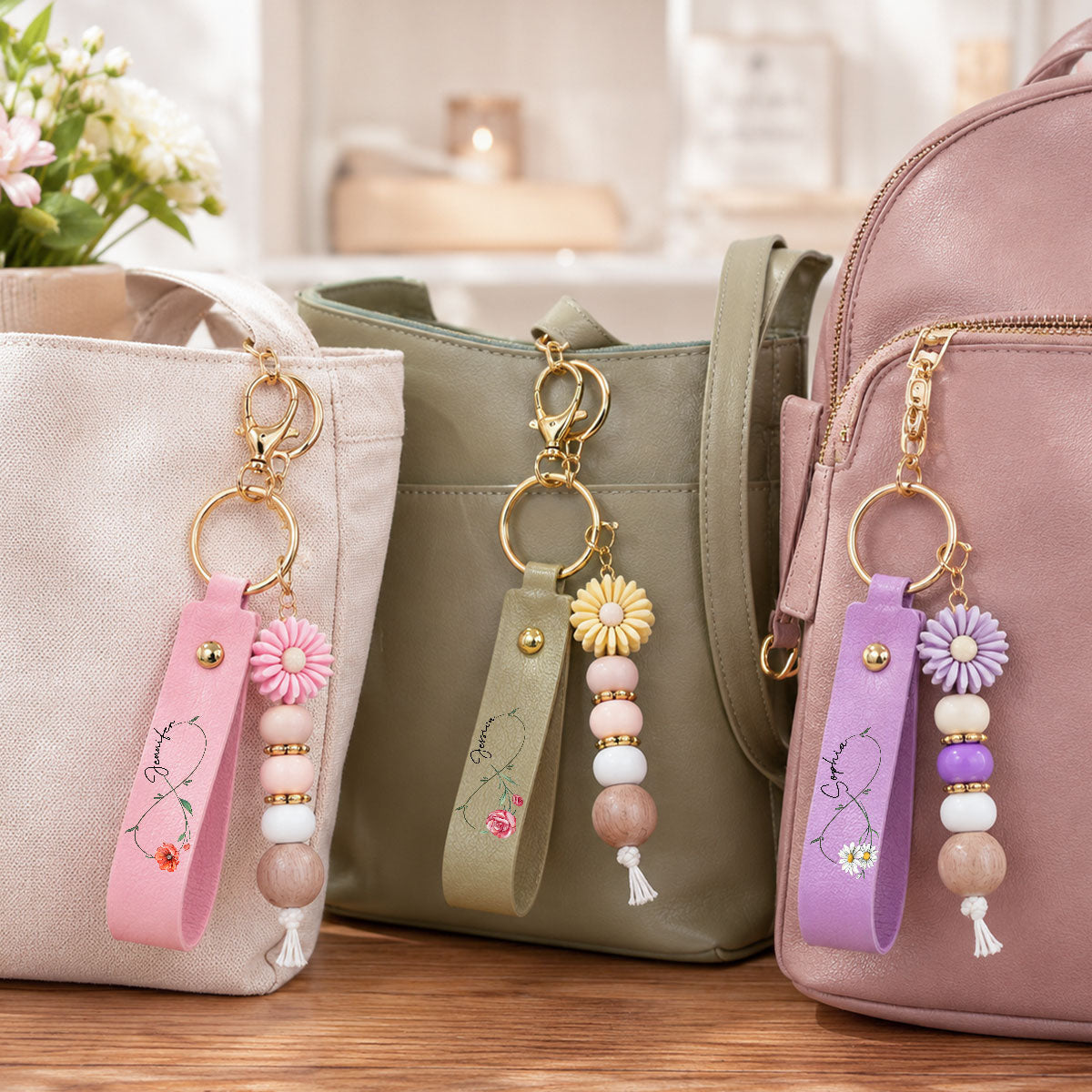 Bloom With Grace - Personalized Beaded Keychain