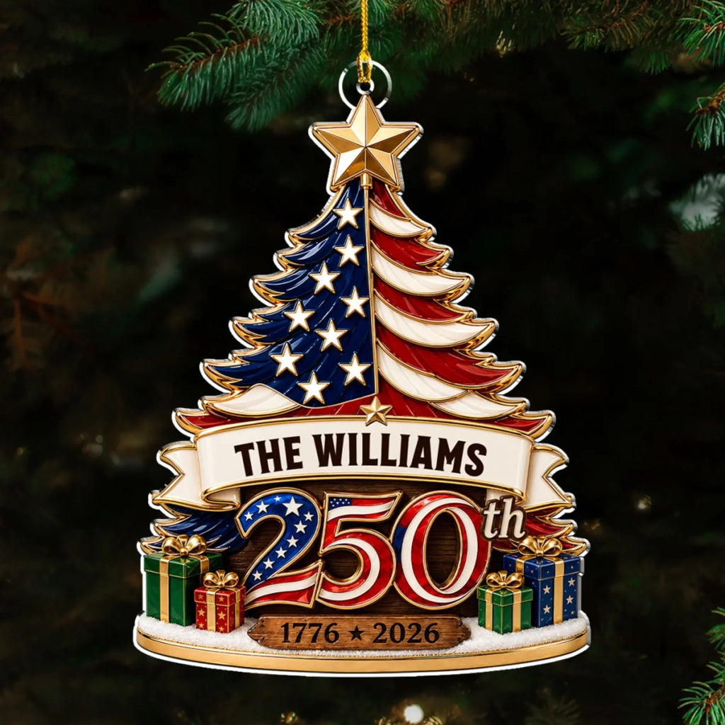 Custom Patriotic Christmas Ornament for Family, 250th Anniversary • A Patriotic Christmas To Remember - Personalized 3D Effect Acrylic Ornament