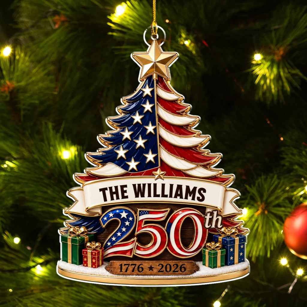 Custom Patriotic Christmas Ornament for Family, 250th Anniversary • A Patriotic Christmas To Remember - Personalized 3D Effect Acrylic Ornament