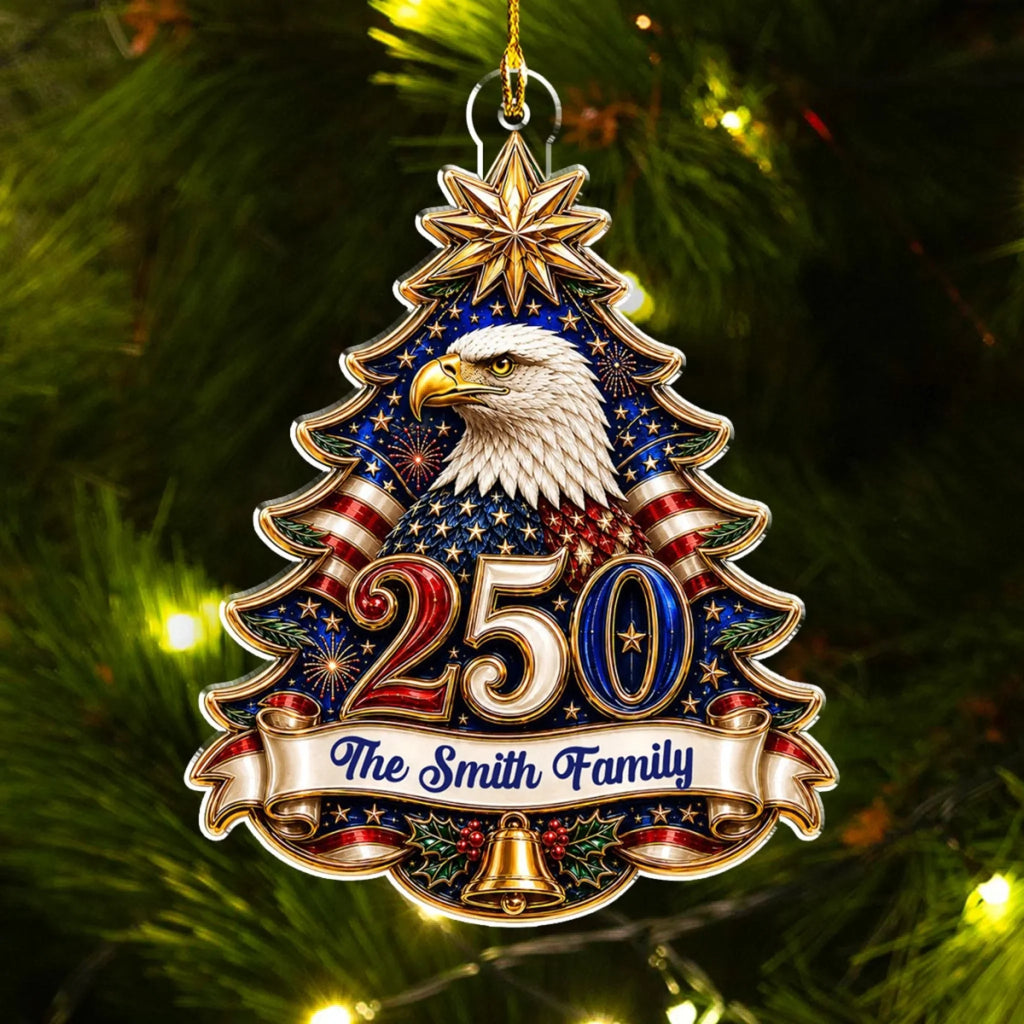 Custom Patriotic Christmas Ornament for Family, 250th Anniversary • 250 USA Anniversary - Personalized 3D Effect Acrylic Ornament