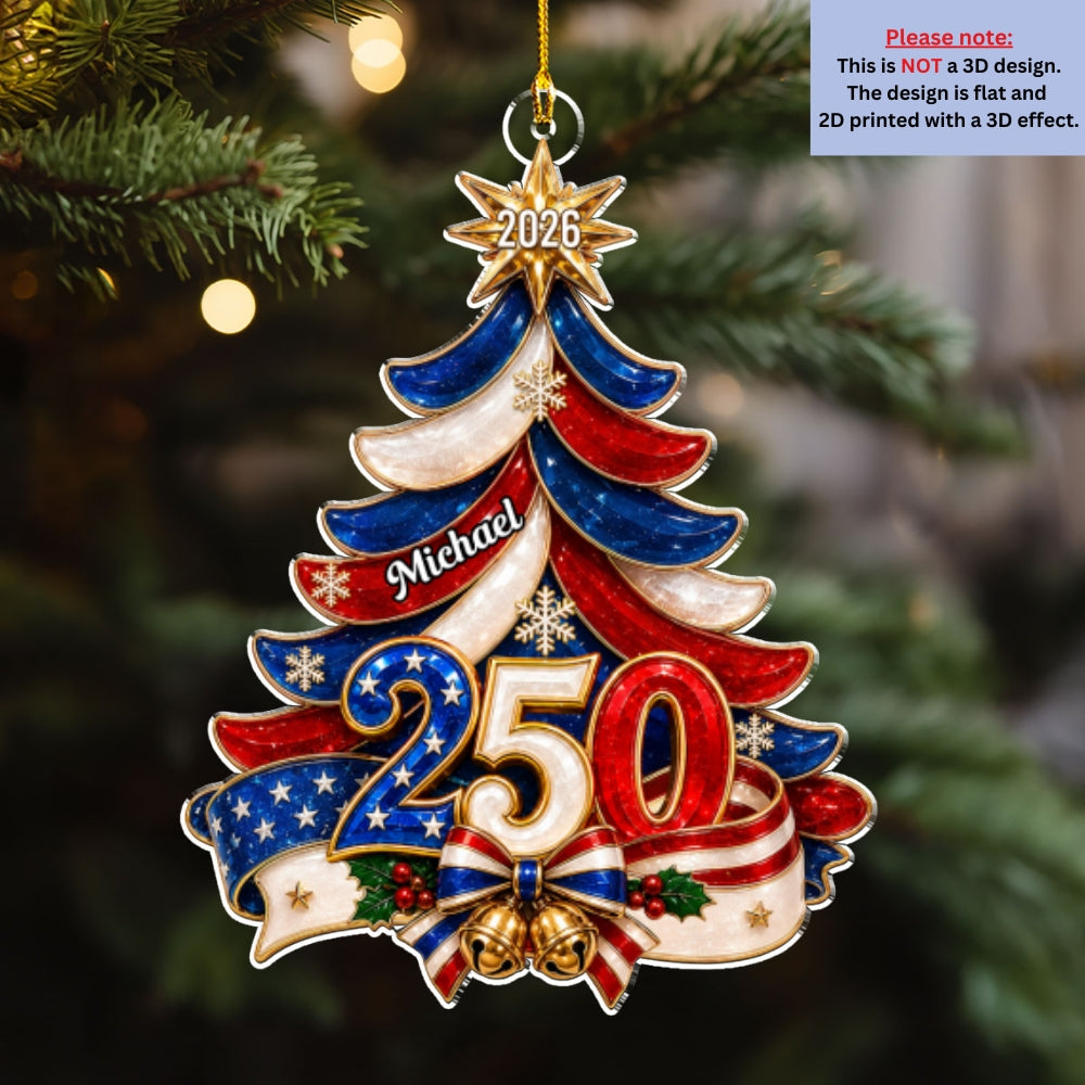 Custom Patriotic Christmas Ornament for Family, 250th Anniversary • 250 USA Anniversary - Personalized Acrylic Ornament