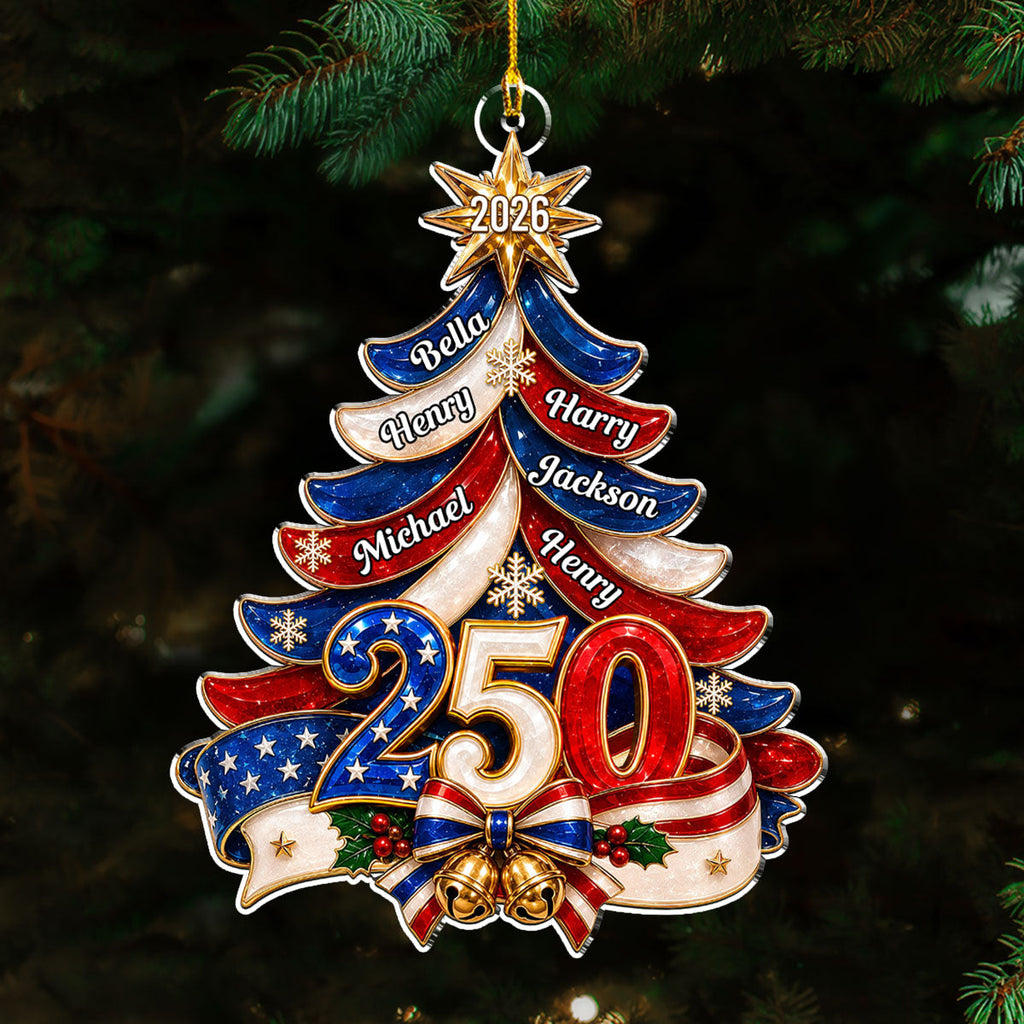 Custom Patriotic Christmas Ornament for Family, 250th Anniversary • 250 USA Anniversary - Personalized Acrylic Ornament