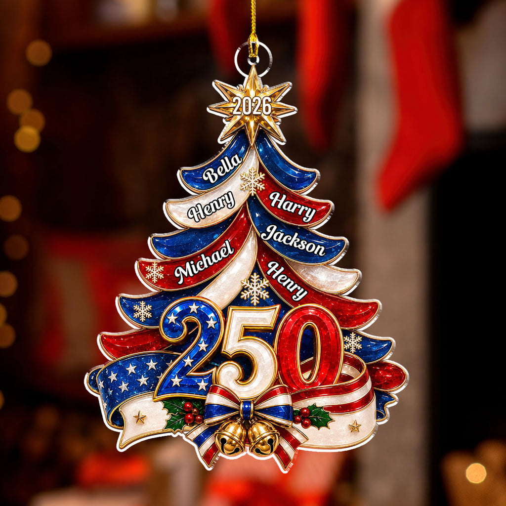 Custom Patriotic Christmas Ornament for Family, 250th Anniversary • 250 USA Anniversary - Personalized Acrylic Ornament