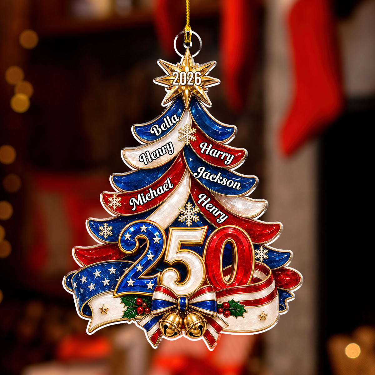 Custom Patriotic Christmas Ornament for Family, 250th Anniversary • 250 USA Anniversary - Personalized Acrylic Ornament