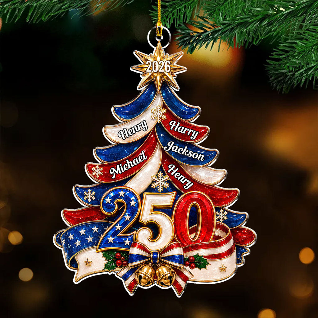 Custom Patriotic Christmas Ornament for Family, 250th Anniversary • 250 USA Anniversary - Personalized Acrylic Ornament