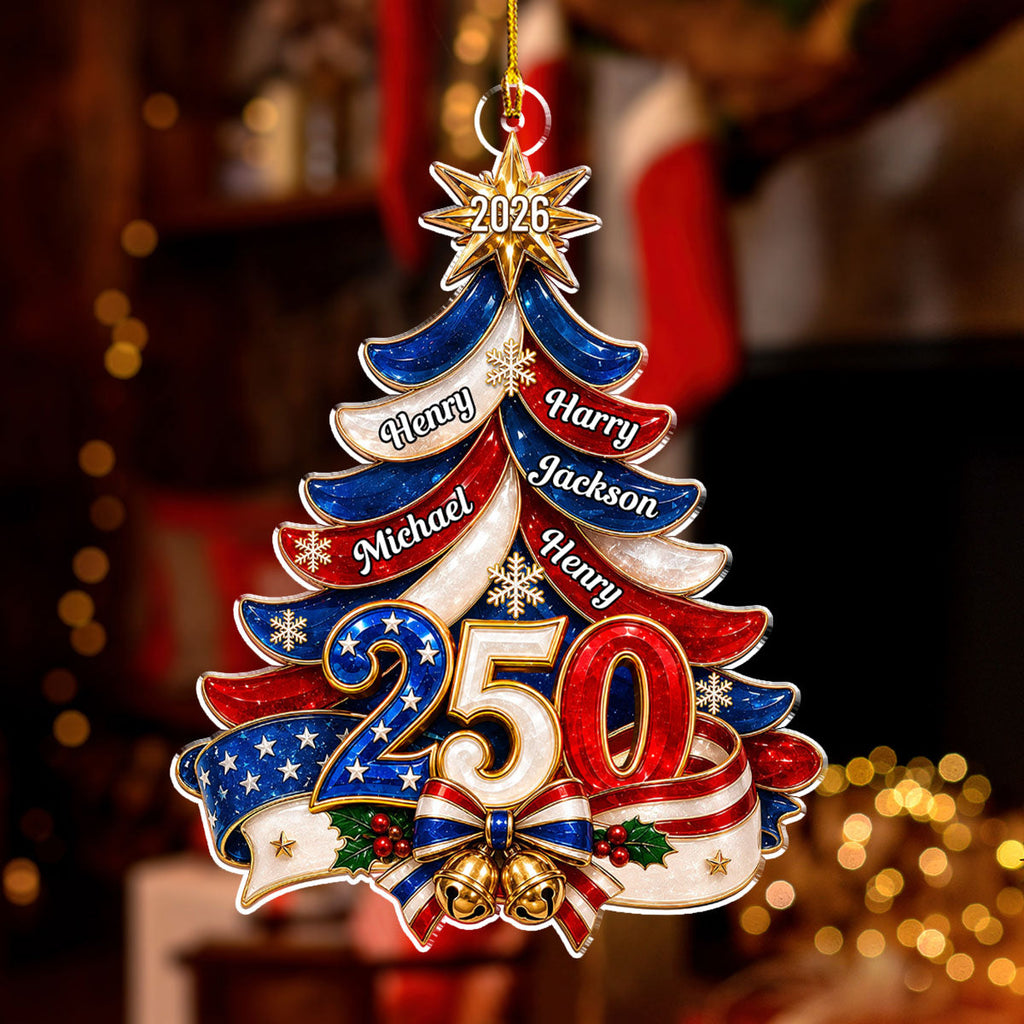 Custom Patriotic Christmas Ornament for Family, 250th Anniversary • 250 USA Anniversary - Personalized Acrylic Ornament