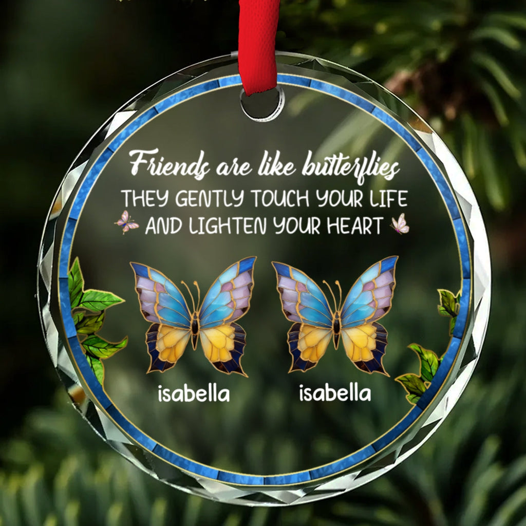 Custom Friendship Christmas Ornament, Best Friend Gift •  Butterfly Friends - Personalized Glass Ornament