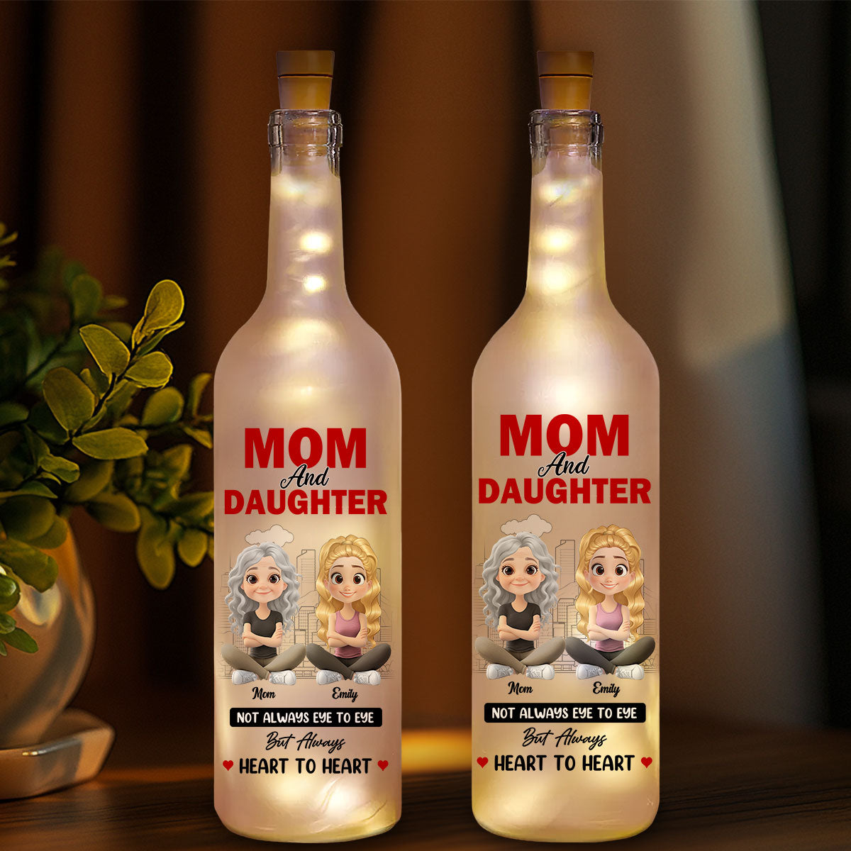 Mom And Daughter Sharing Forever Memories - Personalized Bottle Lamp