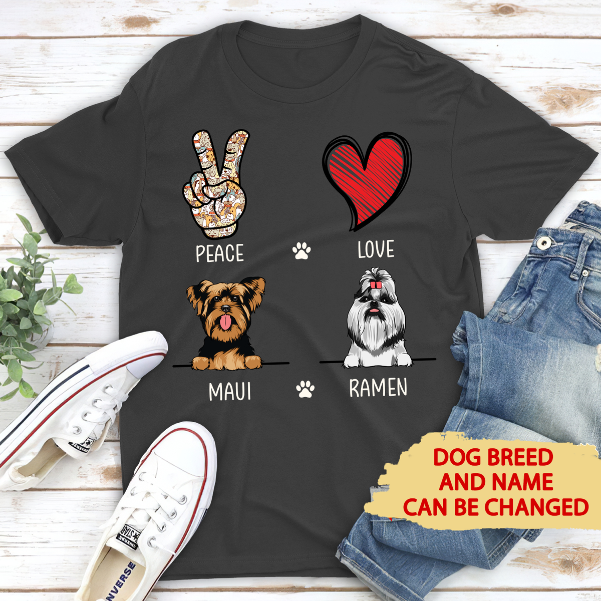 Custom Christmas & Birthday Keepsake Gift • Peace Love Dog - Personalized Unisex T-shirt