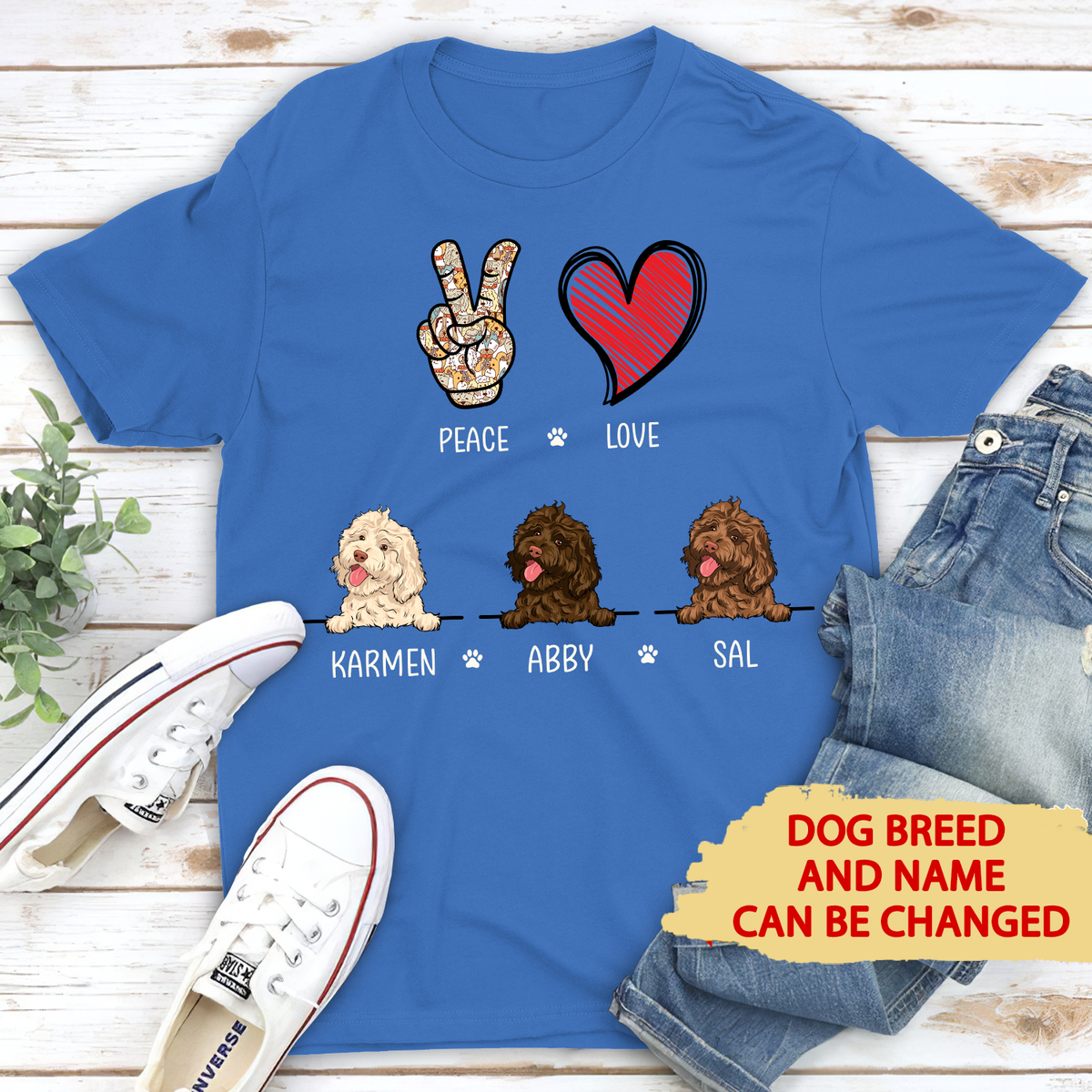 Custom Christmas & Birthday Keepsake Gift • Peace Love Dog - Personalized Unisex T-shirt
