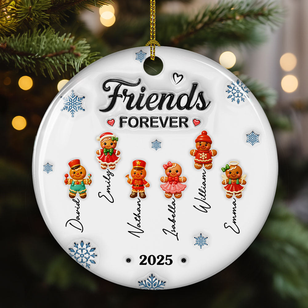 Custom Friendship Christmas Ornament, Best Friend Gift •  Gingerbread Friends - Personalized 3D Inflated Effect Ceramic Ornament