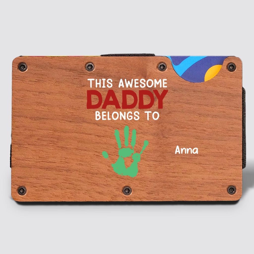 This Awesome Daddy Belongs To - Personalized Wooden Card Holder