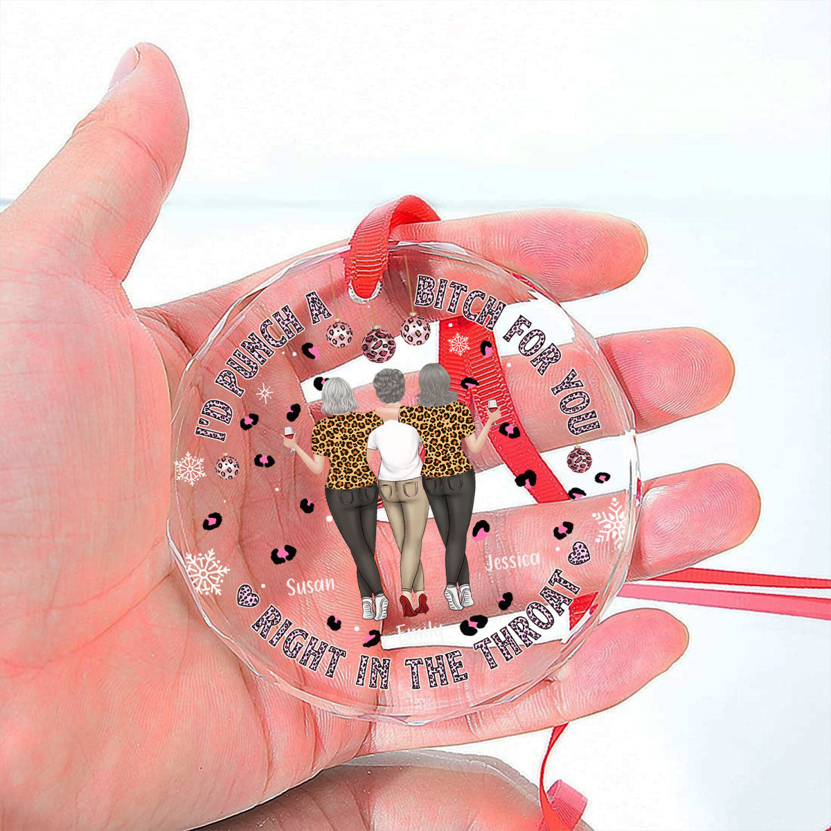 Custom Friendship Christmas Ornament, Best Friend Gift •  You And Me Right In The Throat - Personalized Glass Ornament