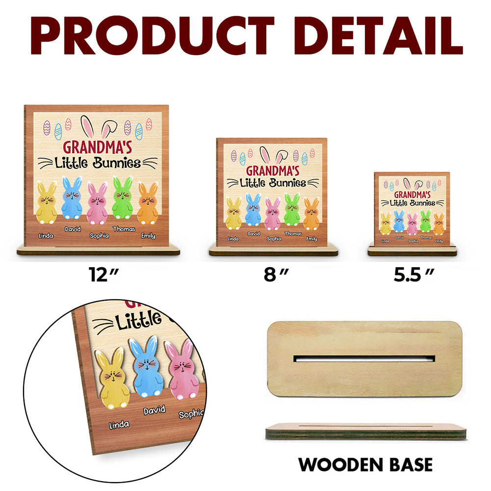 Custom Family Decor, Christmas Birthday Family Keepsake • Little Bunnies - Personalized 2-Layer Wood Plaque With Flat Base