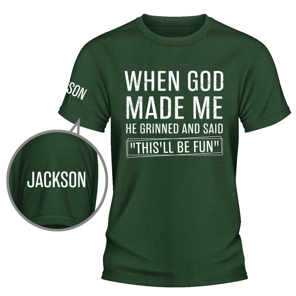 Custom Christmas & Birthday Keepsake Gift • When God Made Me - Personalized Shirt With Design On Sleeve