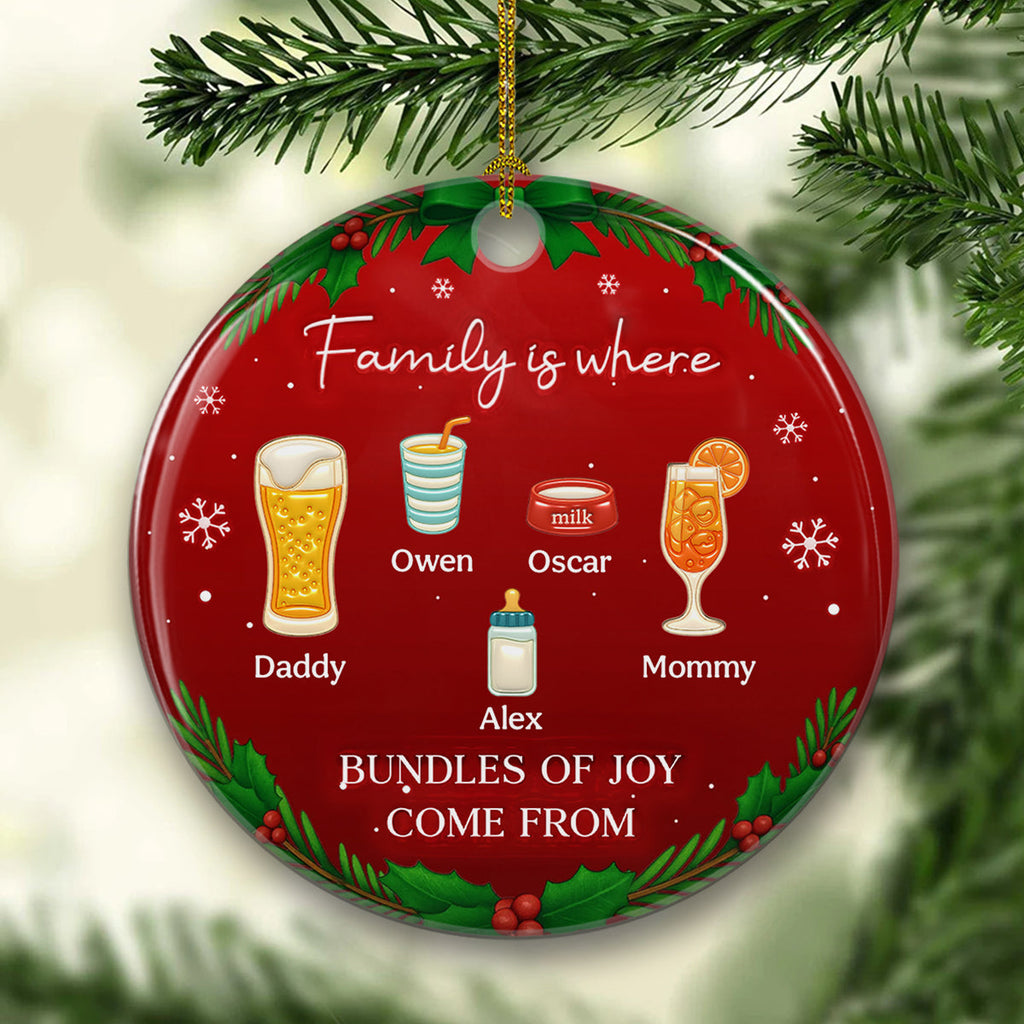 Custom Family Ornament, Christmas Gift for Family Members •  Bundles Of Joy - Personalized 3D Inflated Effect Ceramic Ornament