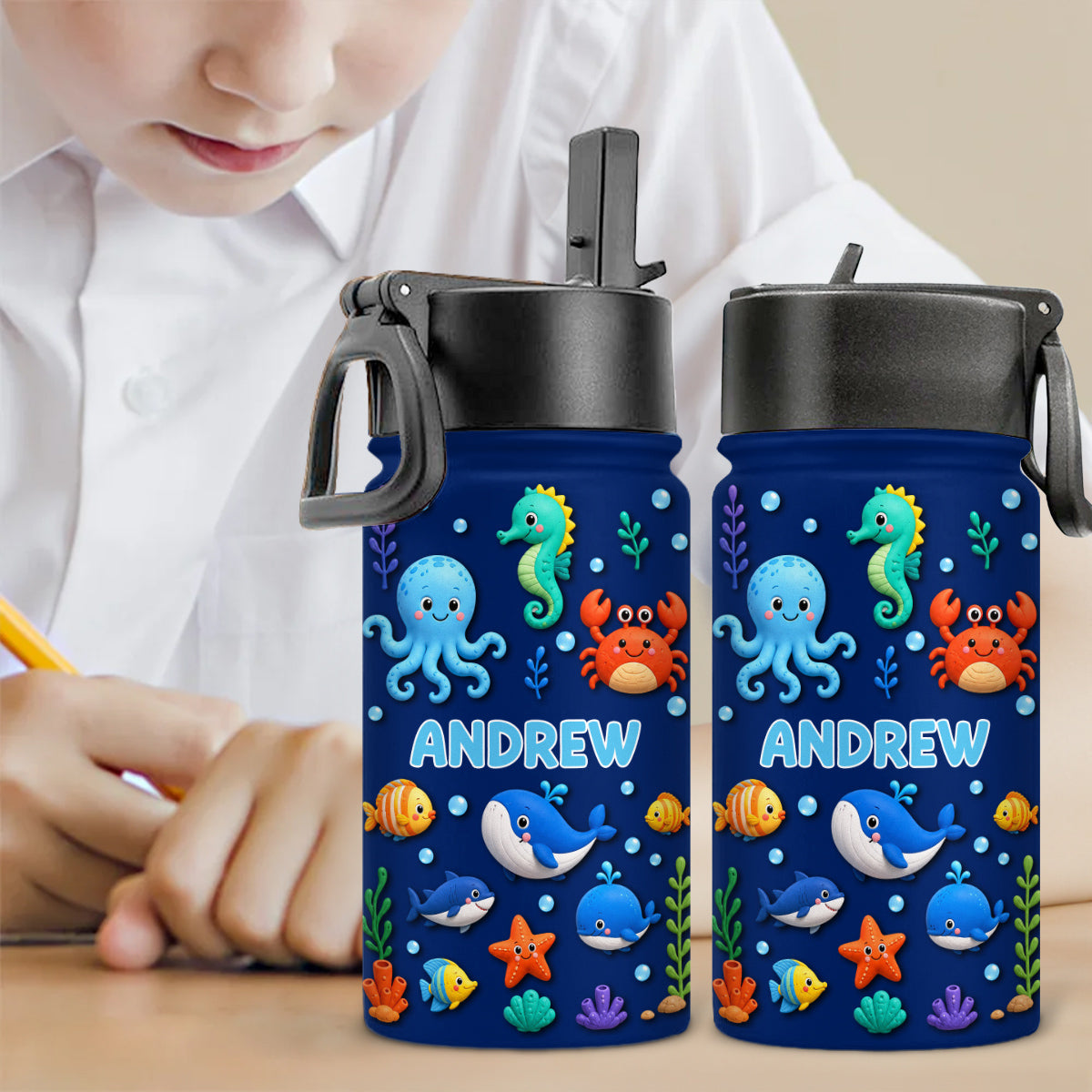 3D Cartoon Name - Personalized 3D Effect Kids Water Bottle