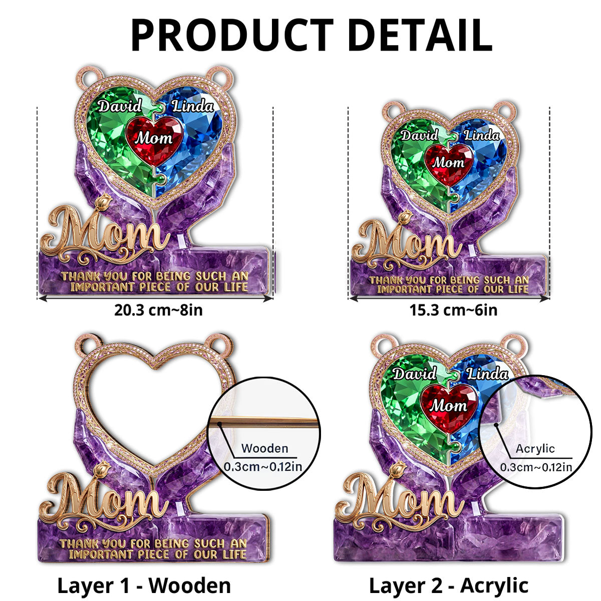 Custom Name Grandma Hanging Decor, Mother's Day Birthday Gifts • Precious Puzzle Heart Grandma - Personalized Suncatcher