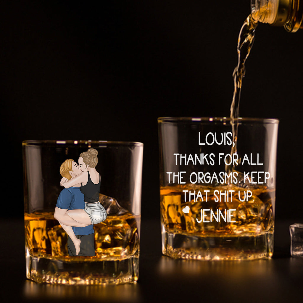 Custom Christmas Anniversary Birthday Drinkware Gifts for Couple • Thanks For All - Personalized Whiskey Glass