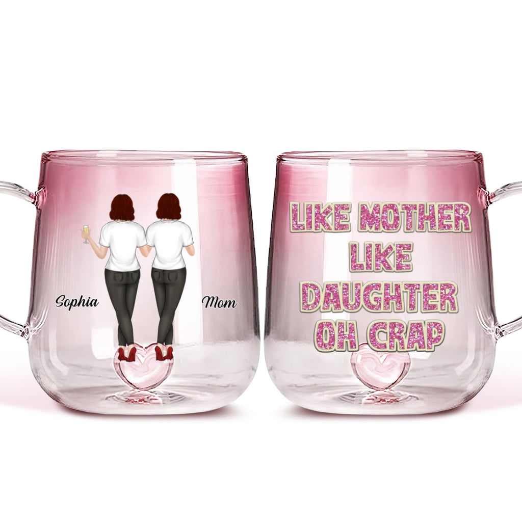 Custom Mother's Day Gift for Mom & Grandma • Like Mother Like Daughter - Personalized Pink Gradient Glass Mug