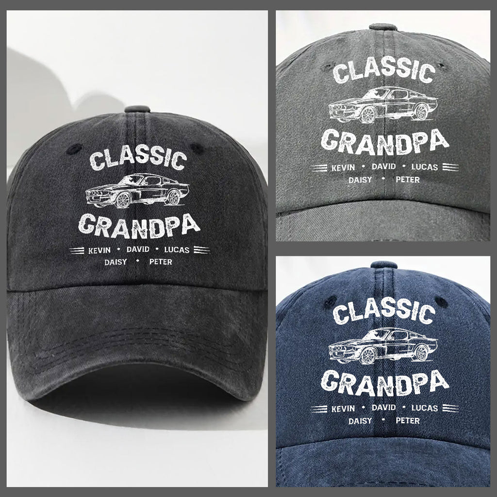 Custom Christmas Headwear Birthday Gifts for Grandpa • Classic Grandpa - Personalized Vintage Washed Denim Cap
