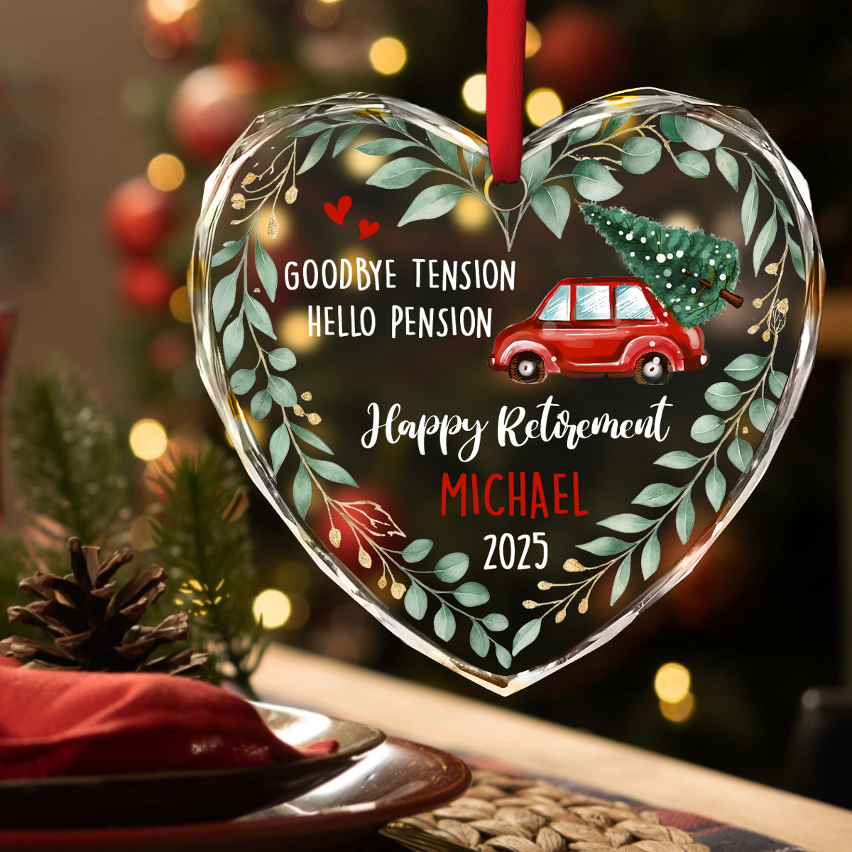 Custom Coworker Christmas Ornament, Team Appreciation Gift •  Goodbye Tension Hello Pension Life - Personalized Glass Ornament