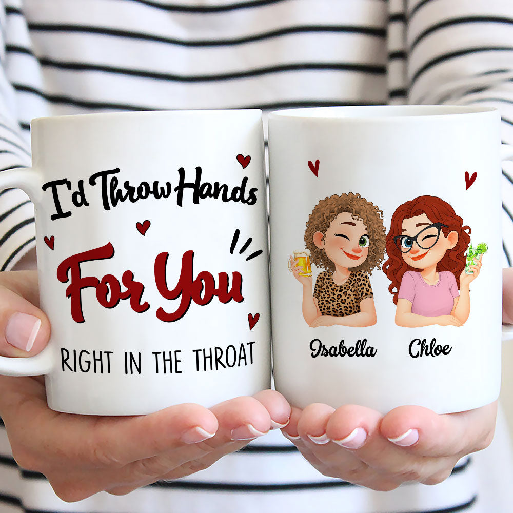 Custom Best Friend, Christmas & Birthday Friendship Keepsake Gift • Throw Hands Besties - Personalized Coffee Mug