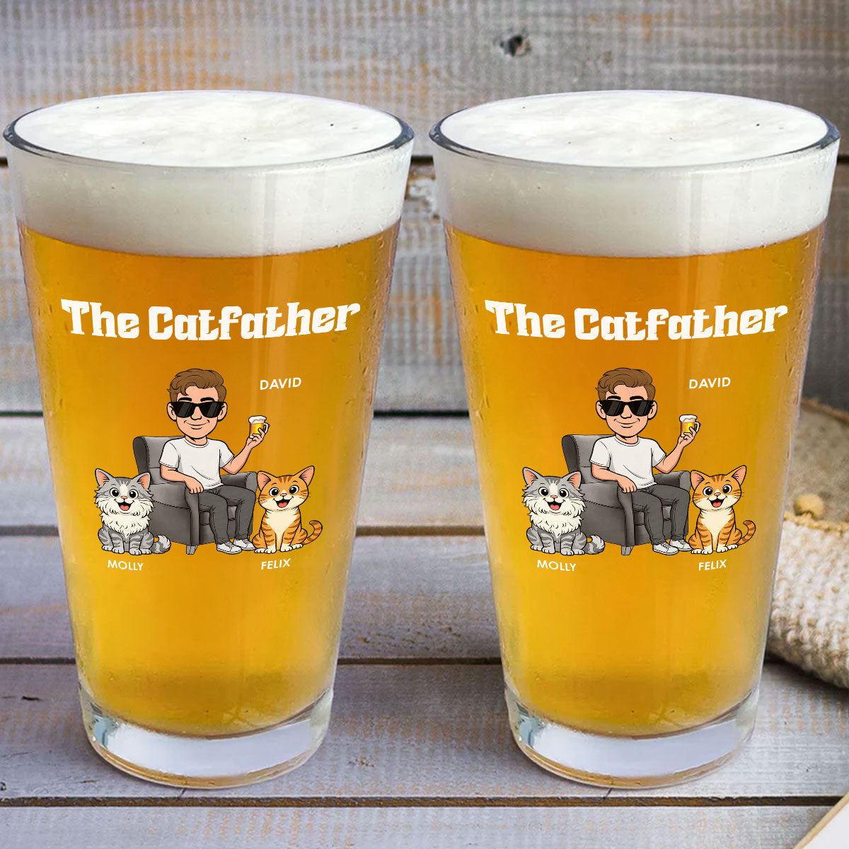 The Retro Catfather - Personalized Beer Glass