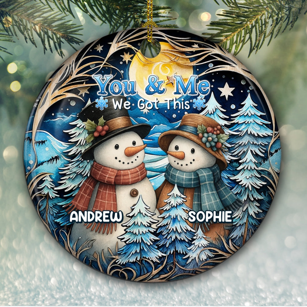 Custom Couple Christmas Ornament, Anniversary Gift •  Timeless Winter Ornament - Personalized Ceramic Ornament