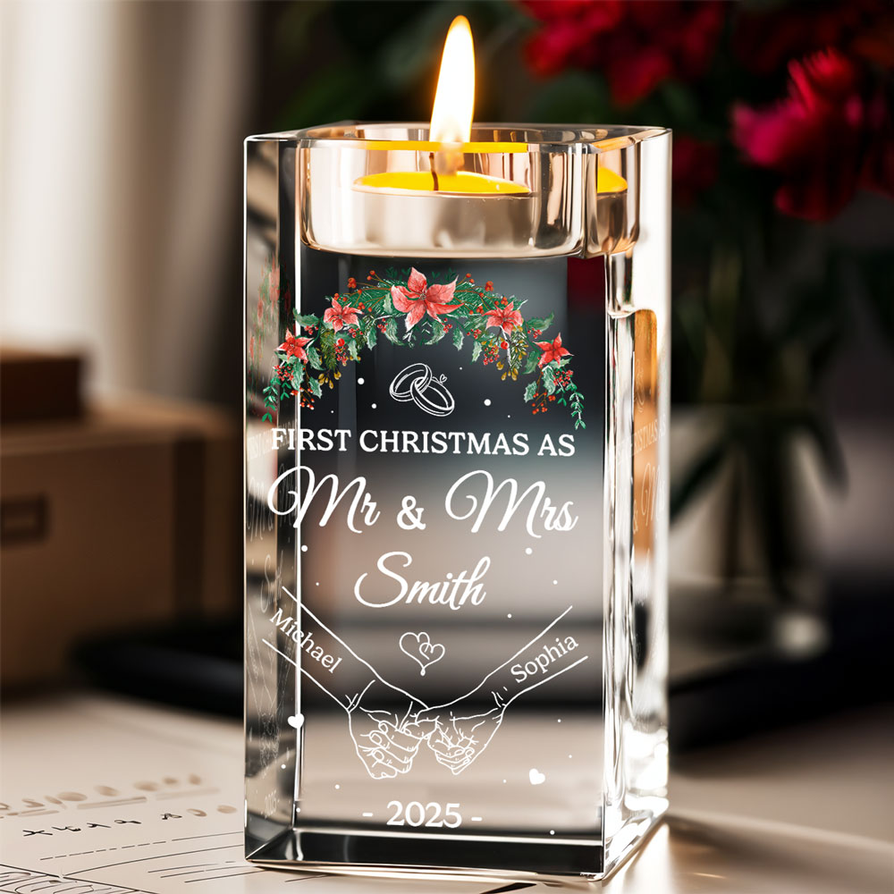 Our First Year - Personalized Crystal Candle Holder