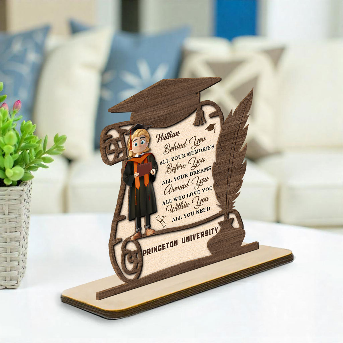 Custom Family Decor, Christmas Birthday Family Keepsake • All Your Dreams Come True - Personalized 2-Layer Wood Plaque With Flat Base
