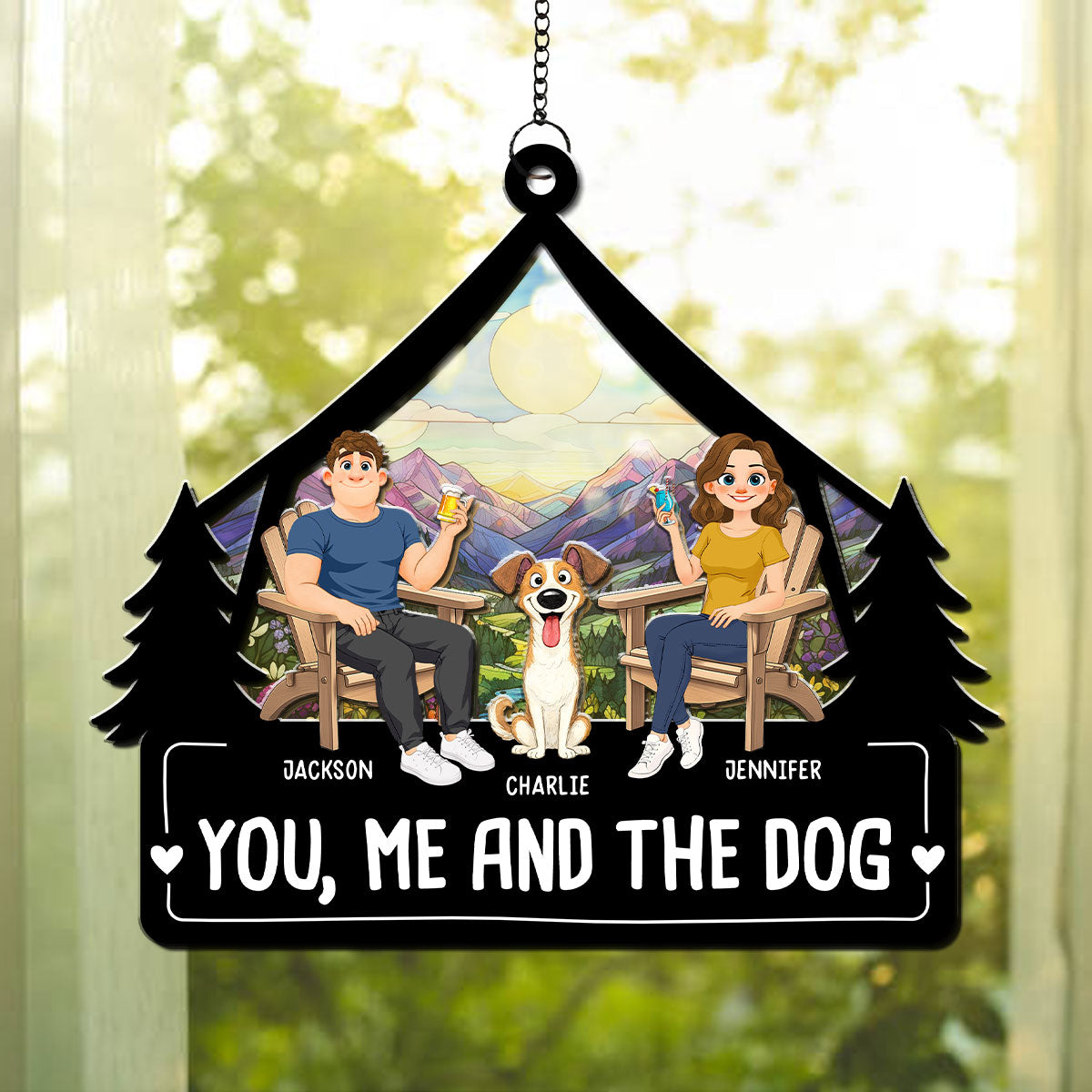 Custom Family Name Hanging Decor, Christmas Birthday Gift •  Love Bark Laugh Repeat - Personalized Suncatcher