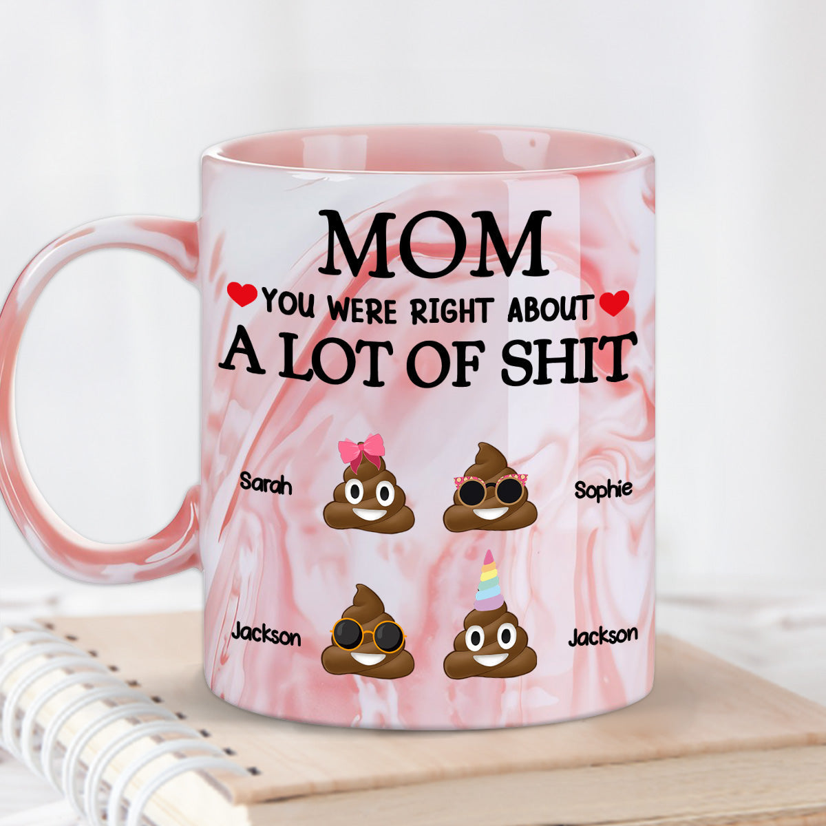 Custom Mother's Day Gift for Mom & Grandma • Little Shits Of Mom - Personalized Pink Marble Mug