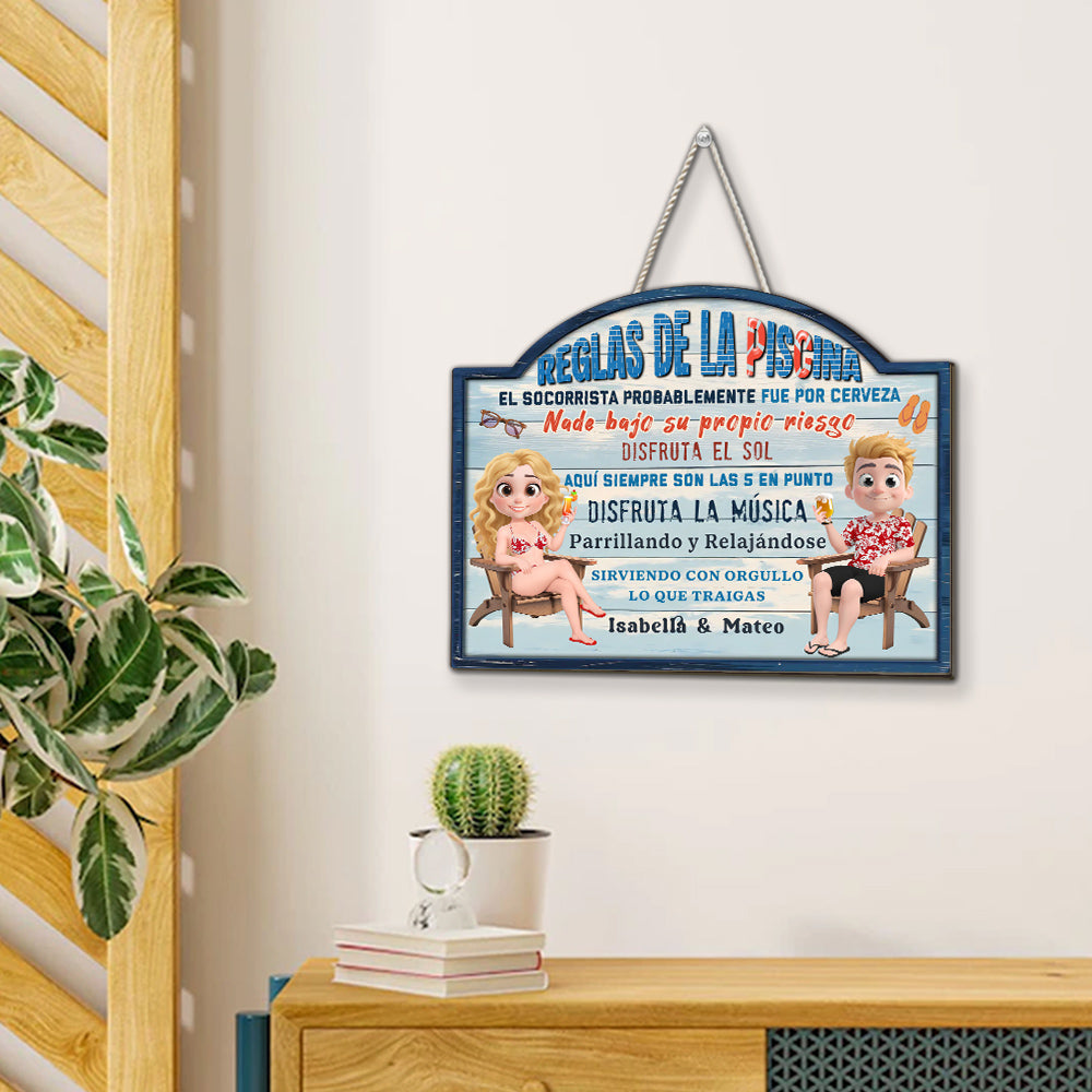 Custom Family Summer Backyard, Patio & Porch Decor • Reglas De La Piscina - Letrero De Madera Personalizado