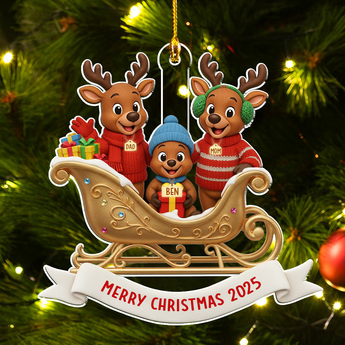 Custom Family Ornament, Christmas Gift for Family Members •  Reindeer Family Christmas - Personalized Acrylic Ornament