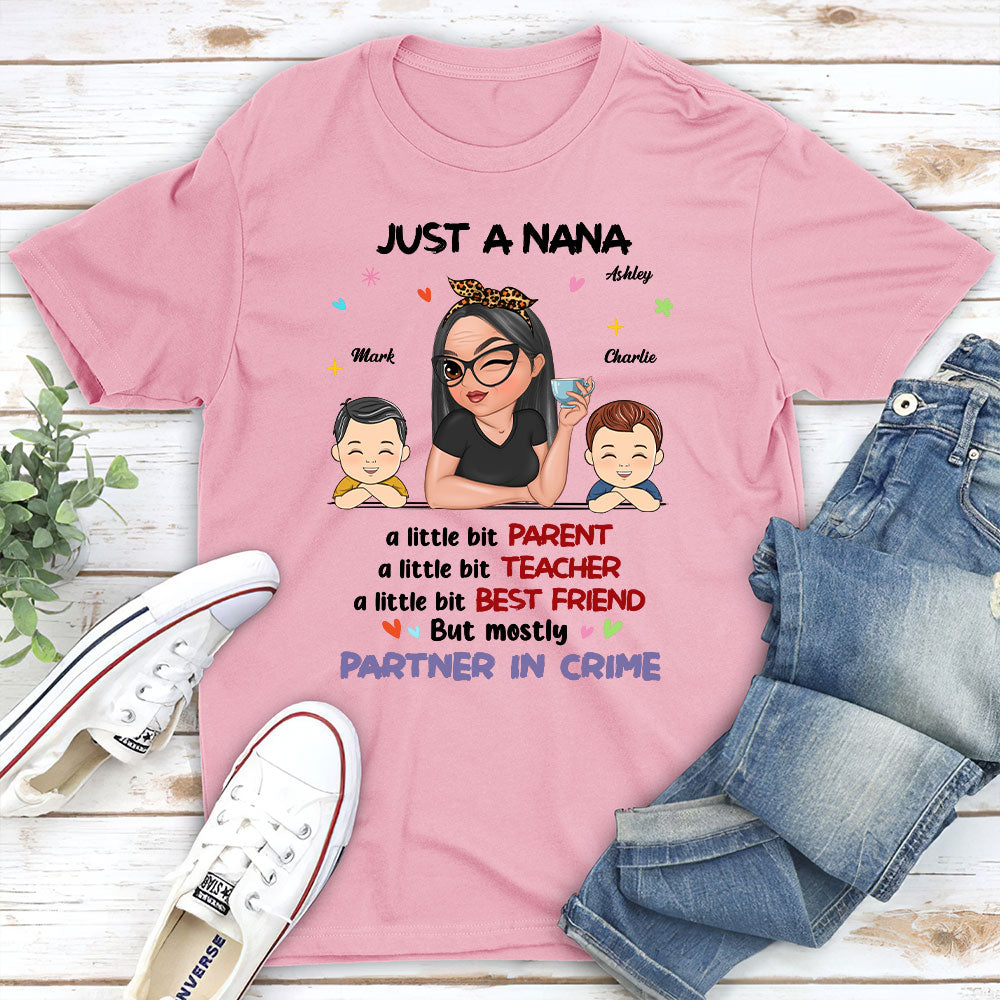 Custom Christmas & Birthday Keepsake Gift • Just A Grandma Who's A Little Bit Partner In Crime - Personalized Shirt