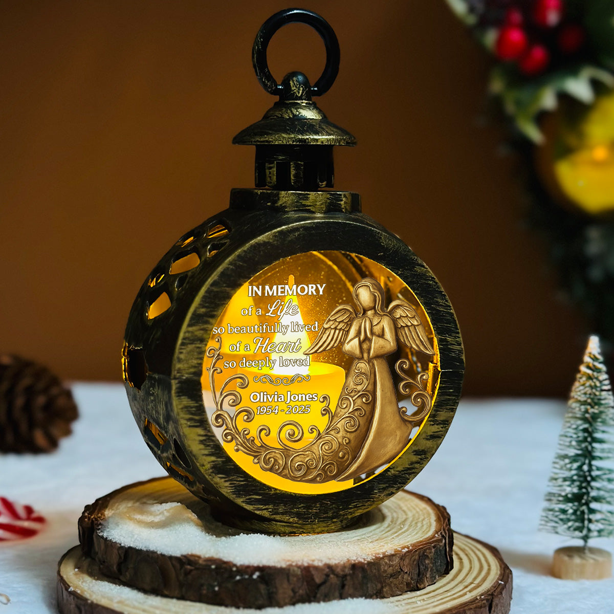 Custom Name Memorial Christmas Night Light, Remembrance Gifts • Deeply Loved - Personalized Christmas Lantern