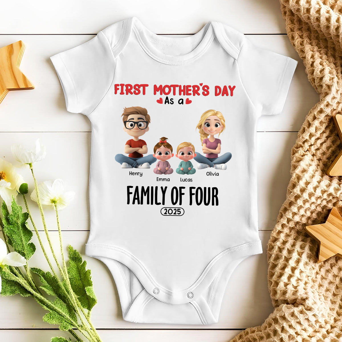 Custom First Mother's Day for Daughter, Christmas Gift for New Mom • Family Of Three - Personalized T-shirt And Onesie