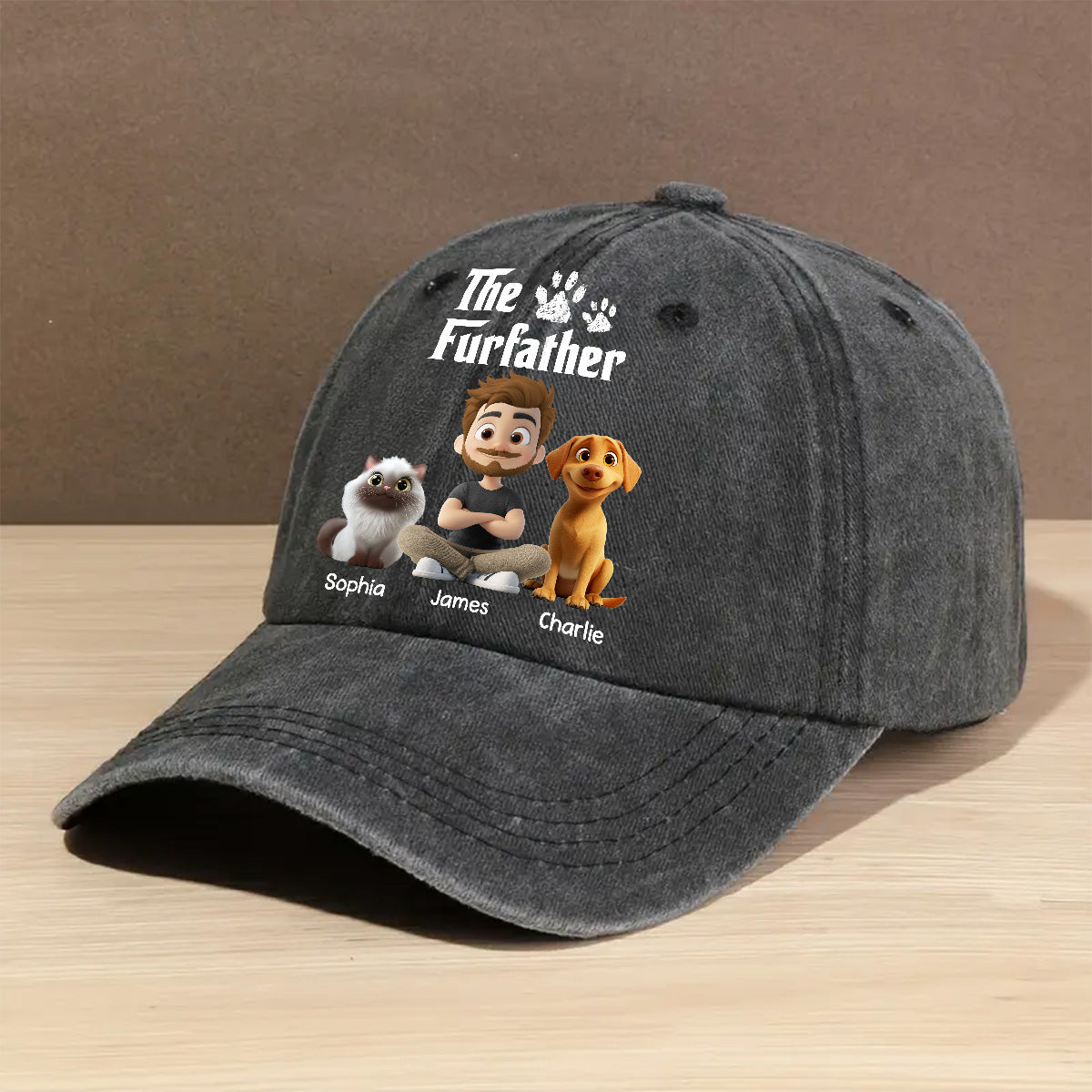 Custom Christmas Headwear Birthday Gifts for Pet Parents • Cool Fur Father - Personalized Vintage Washed Denim Cap
