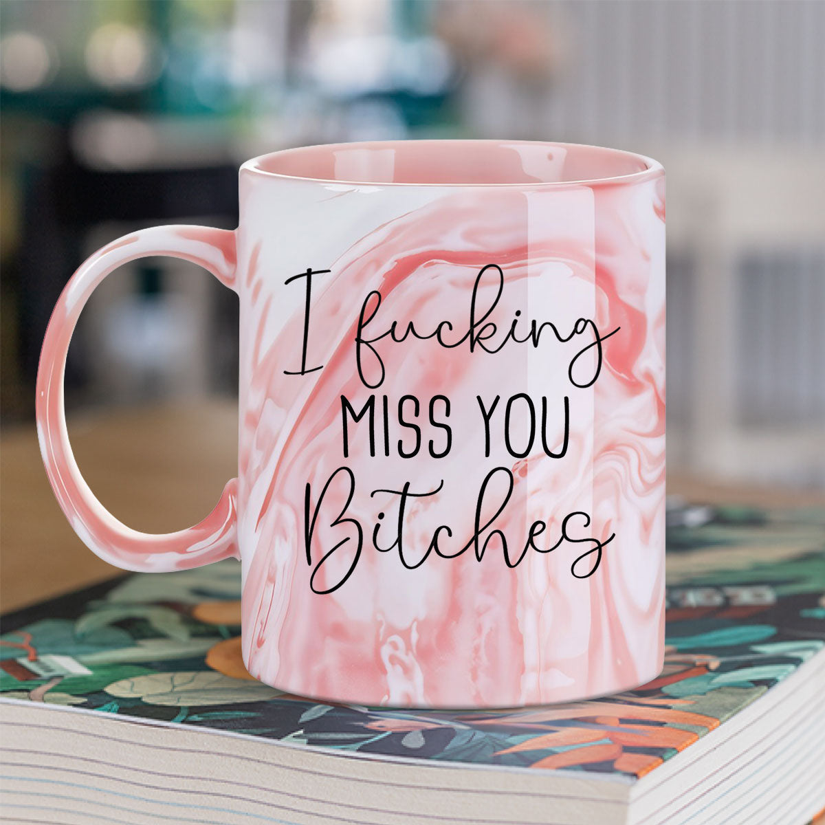 Custom Best Friend, Christmas & Birthday Friendship Keepsake Gift • I Miss You Bestie - Personalized Pink Marble Mug