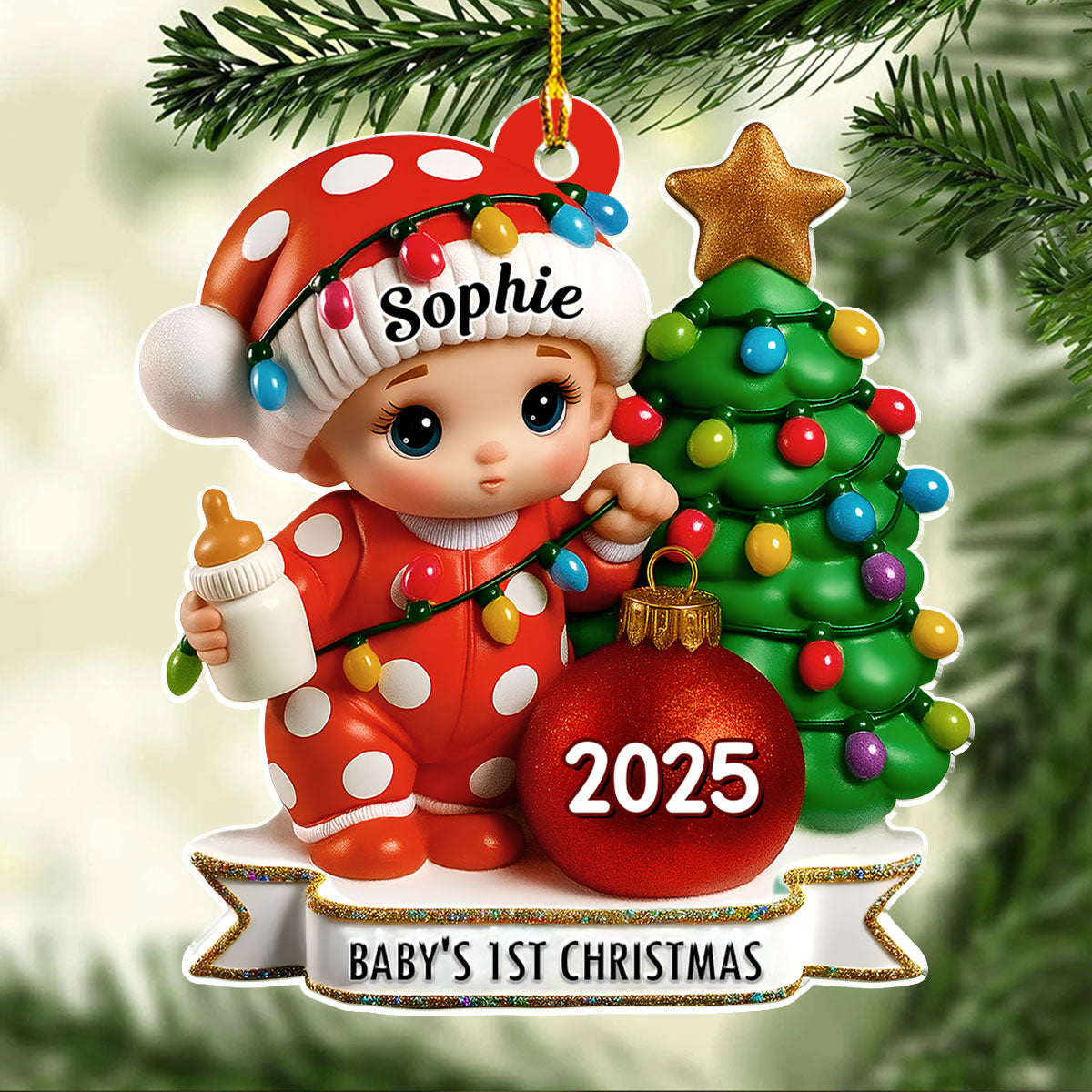 Custom Family Ornament, Christmas Gift for Family Members •  Red Dot Holiday - Personalized Acrylic Ornament
