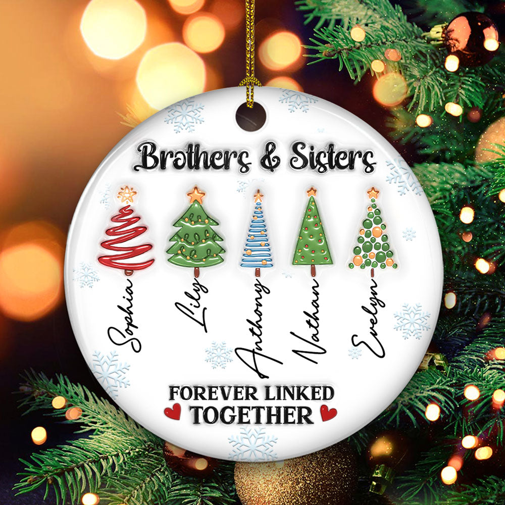 Custom Brothers & Sisters Christmas Ornament •  Family Tree Roots - Personalized 3D Inflated Effect Ceramic Ornament
