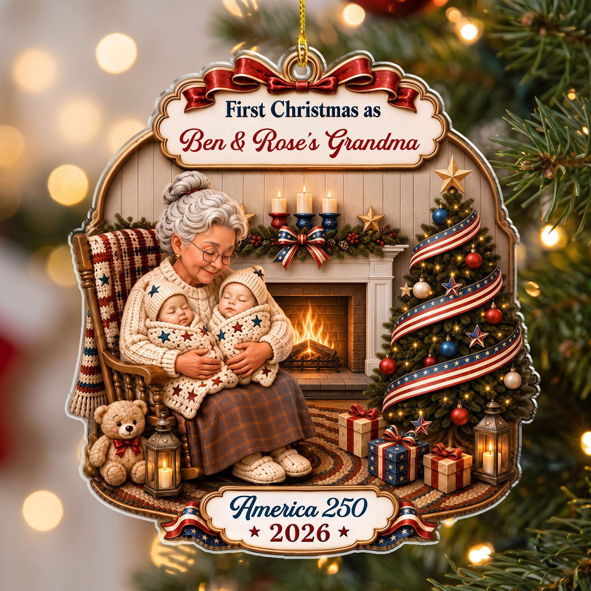 Custom Family First Christmas Ornament •  Grandma Little Star - Personalized 3D Effect Acrylic Ornament
