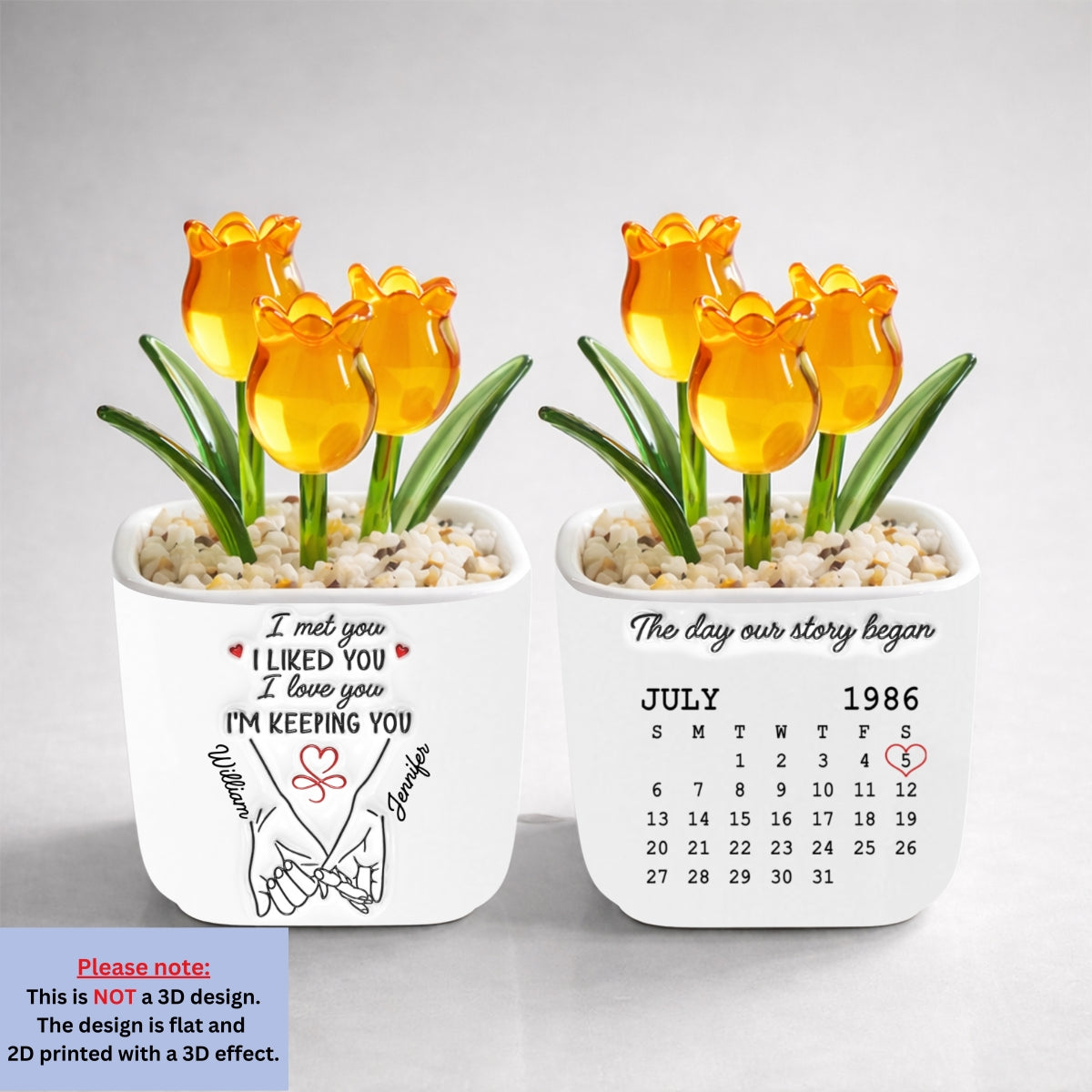 Custom Glass Flower Keepsake, Romantic Anniversary Gift for Wife • I Met You I Liked You I Love You - Personalized Glass Everlasting Tulips